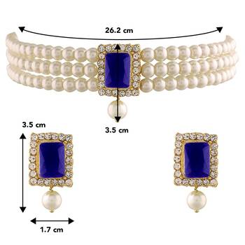 Aheli blue indian traditional crystal pearl beaded choker necklace jewellery set 4