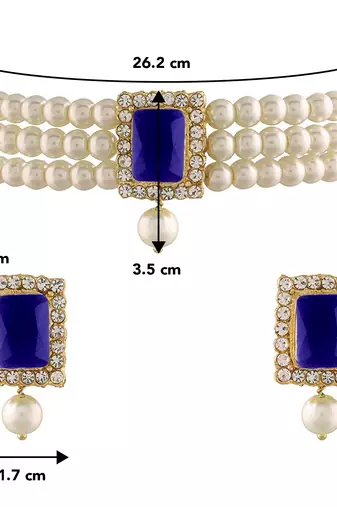 Aheli blue indian traditional crystal pearl beaded choker necklace jewellery set