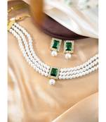 Aheli green indian traditional crystal pearl beaded choker necklace jewellery set