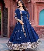 Beautiful Anarkali Gown Set Blue Suit Set With Dupatta