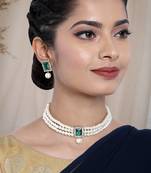 Aheli green indian traditional crystal pearl beaded choker necklace jewellery set