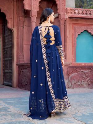 Beautiful Anarkali Gown Set Blue Suit Set With Dupatta 3
