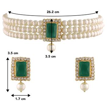 Aheli green indian traditional crystal pearl beaded choker necklace jewellery set 4