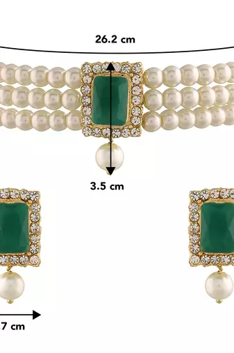 Aheli green indian traditional crystal pearl beaded choker necklace jewellery set