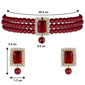 Aheli maroon indian traditional crystal pearl beaded choker necklace jewellery set 4