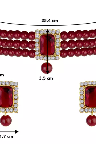 Aheli maroon indian traditional crystal pearl beaded choker necklace jewellery set