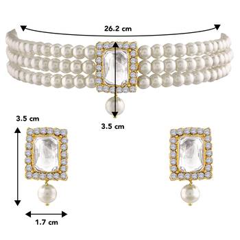 Aheli white indian traditional crystal pearl beaded choker necklace earrings jewellery set 4