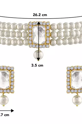 Aheli white indian traditional crystal pearl beaded choker necklace earrings jewellery set