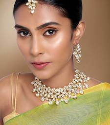 Aheli white crystal necklace earring maang tikka traditional jewellery set
