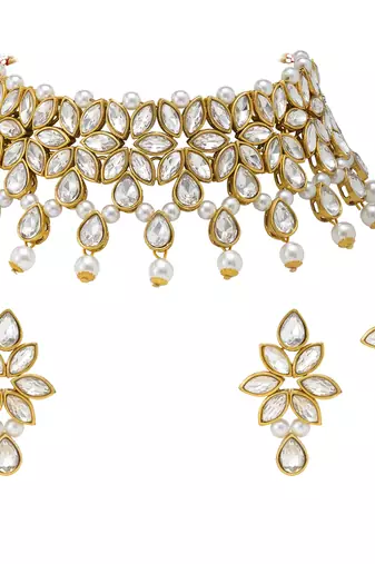 Aheli white crystal necklace earring maang tikka traditional jewellery set