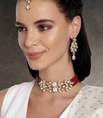 Aheli bridal crystal pearl choker necklace with drop earrings traditional jewellery set
