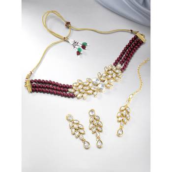 Aheli bridal crystal pearl choker necklace with drop earrings traditional jewellery set 2