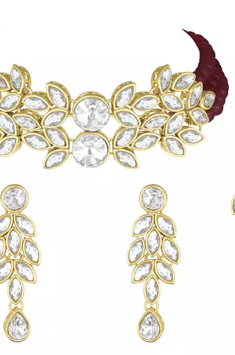 Aheli bridal crystal pearl choker necklace with drop earrings traditional jewellery set
