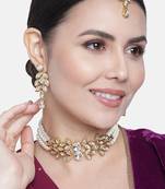 Aheli traditional white kundan choker necklace dangle earring & maangtikka ethnic jewellery set