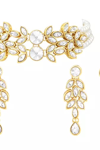 Aheli traditional white kundan choker necklace dangle earring & maangtikka ethnic jewellery set