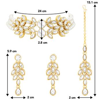 Aheli traditional white kundan choker necklace dangle earring & maangtikka ethnic jewellery set 4