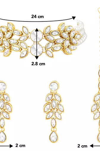 Aheli traditional white kundan choker necklace dangle earring & maangtikka ethnic jewellery set