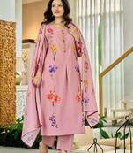 Women   s pink floral kurta pant set with soft dupatta     stylish ethnic look