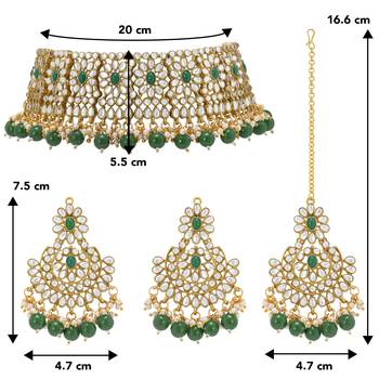 Aheli green crystal choker floral necklace chandbali earring maang tikka jewellery set 4