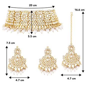 Aheli kundan studded choker necklace earrings & maang tikka set wedding jewellery set 4
