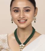Aheli green crystal pearl long necklace with drop earrings traditional ethnic jewellery set