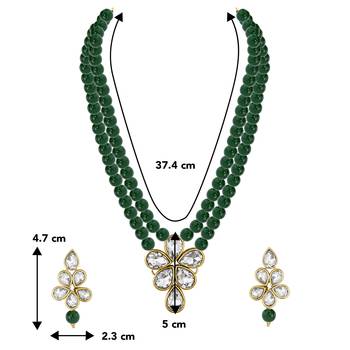 Aheli green crystal pearl long necklace with drop earrings traditional ethnic jewellery set 4