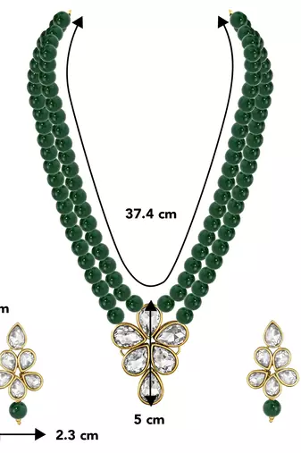 Aheli green crystal pearl long necklace with drop earrings traditional ethnic jewellery set