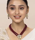 Aheli crystal pearl long necklace with drop earrings traditional ethnic jewellery set