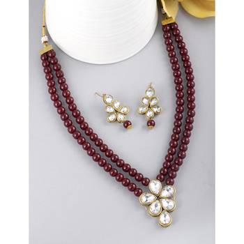 Aheli crystal pearl long necklace with drop earrings traditional ethnic jewellery set 2