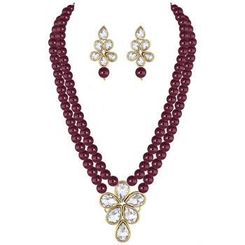 Aheli crystal pearl long necklace with drop earrings traditional ethnic jewellery set 3