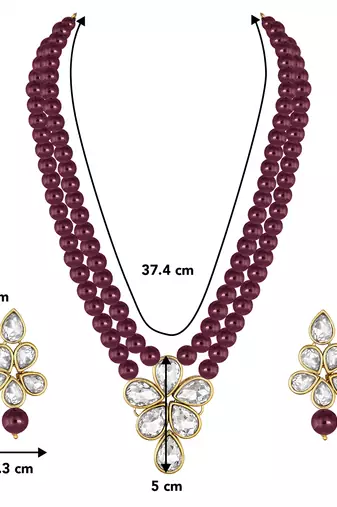 Aheli crystal pearl long necklace with drop earrings traditional ethnic jewellery set