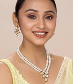Aheli white crystal pearl long necklace with drop earrings traditional ethnic jewellery set