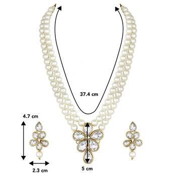 Aheli white crystal pearl long necklace with drop earrings traditional ethnic jewellery set 4