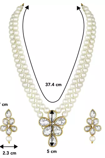 Aheli white crystal pearl long necklace with drop earrings traditional ethnic jewellery set