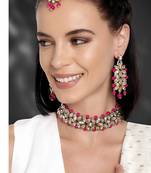 Aheli traditional kundan pearl bridal choker necklace earring maang tikka jewellery set
