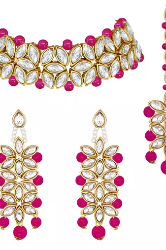 Aheli traditional kundan pearl bridal choker necklace earring maang tikka jewellery set