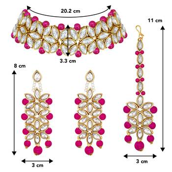 Aheli traditional kundan pearl bridal choker necklace earring maang tikka jewellery set 4