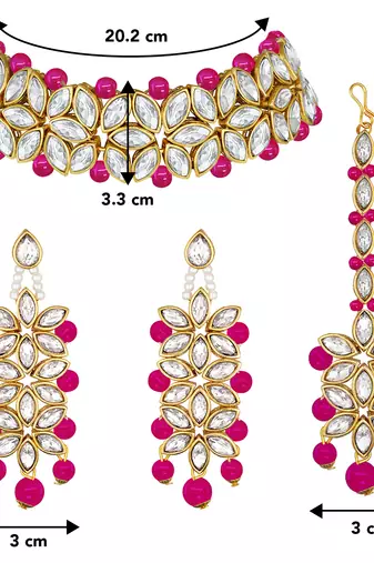 Aheli traditional kundan pearl bridal choker necklace earring maang tikka jewellery set