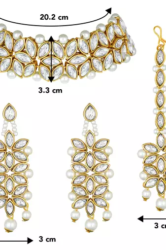 Aheli traditional kundan pearl bridal choker necklace with earring maang tikka jewellery set