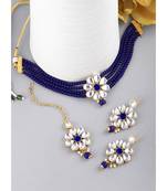Aheli kundan pearl floral choker necklace earring maang tikka traditional jewellery set