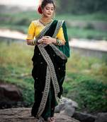 Green bloue piece with embroidred velvet saree