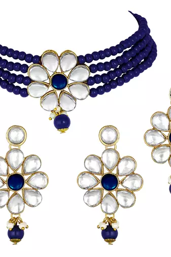 Aheli kundan pearl floral choker necklace earring maang tikka traditional jewellery set