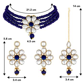 Aheli kundan pearl floral choker necklace earring maang tikka traditional jewellery set 3