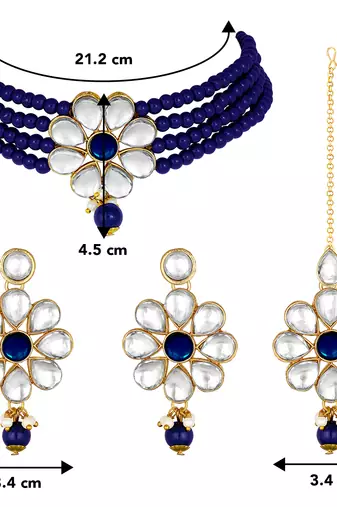 Aheli kundan pearl floral choker necklace earring maang tikka traditional jewellery set