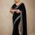 Black bloue piece with embroidred velvet saree