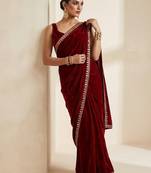 Maroon bloue piece with embroidred velvet saree