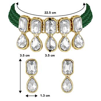 Aheli green crystal pearl traditional ethnic bridal choker necklace with earrings jewellery set 4