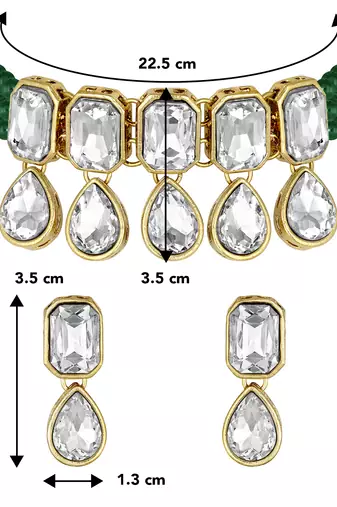 Aheli green crystal pearl traditional ethnic bridal choker necklace with earrings jewellery set