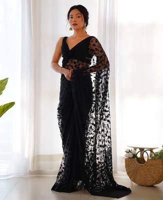 Black embroidered blouse with embroidered saree 1