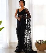 Black embroidered blouse with embroidered saree